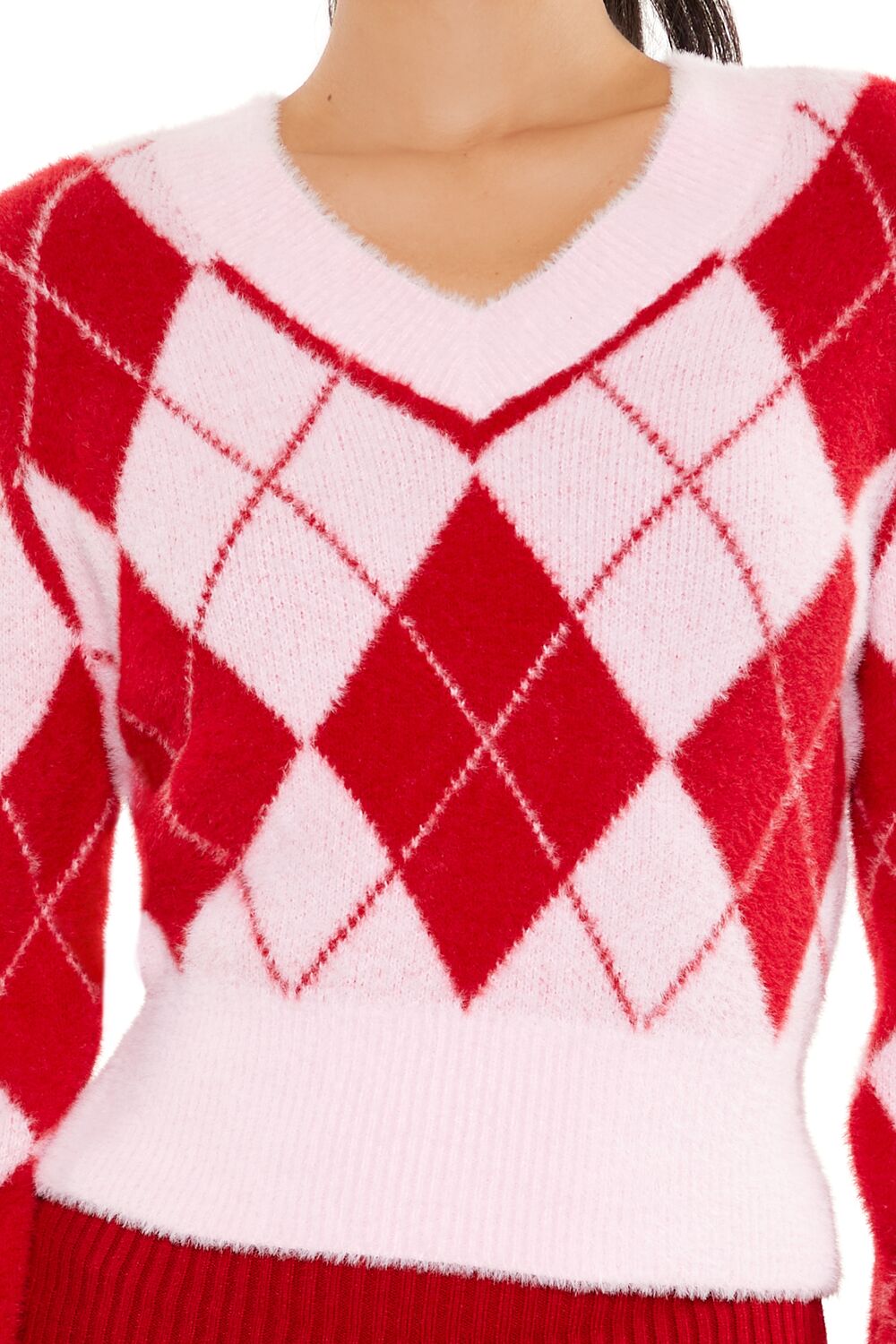 Argyle Fuzzy Knit Sweater-Feelings Star