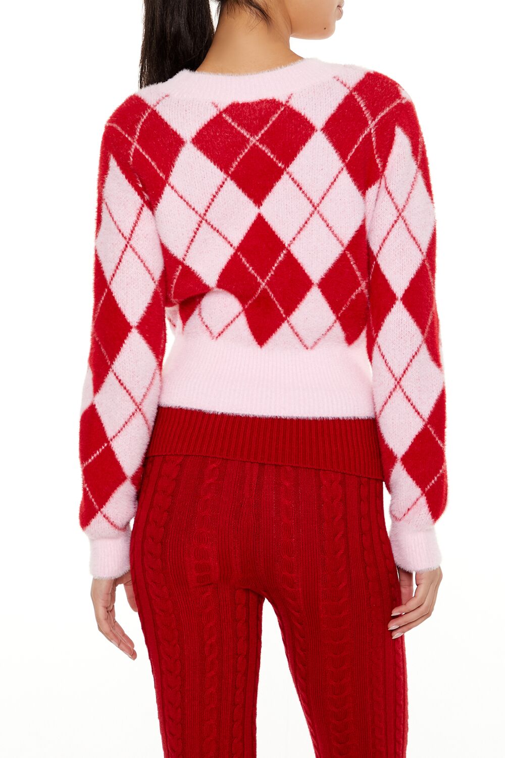 Argyle Fuzzy Knit Sweater-Feelings Star