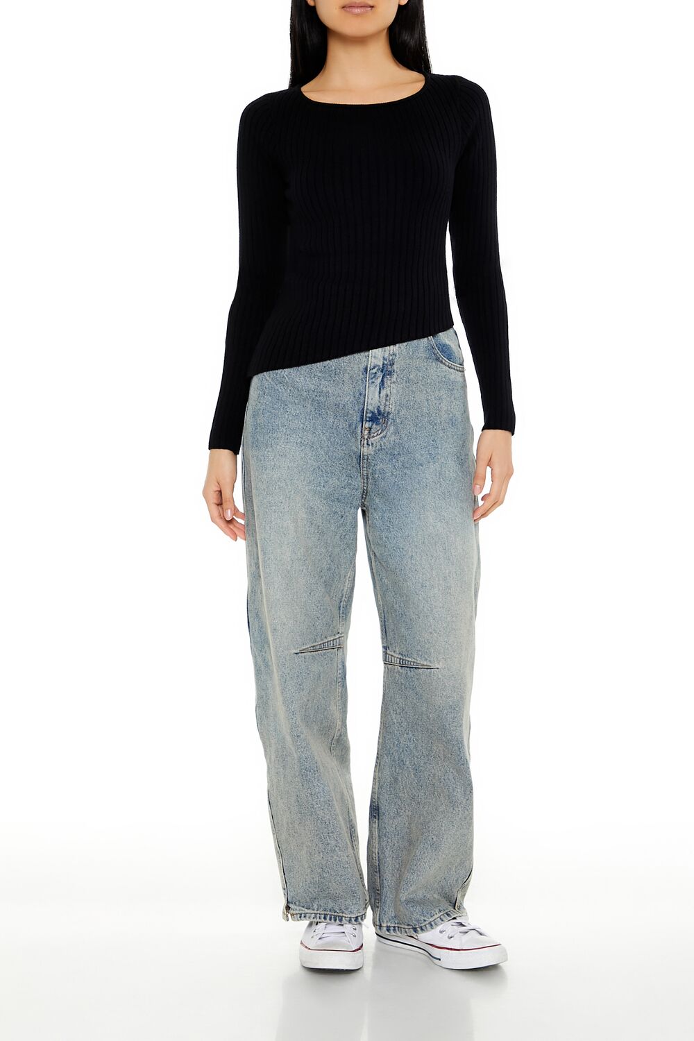 Asymmetrical Ribbed Knit Sweater-Feelings Star