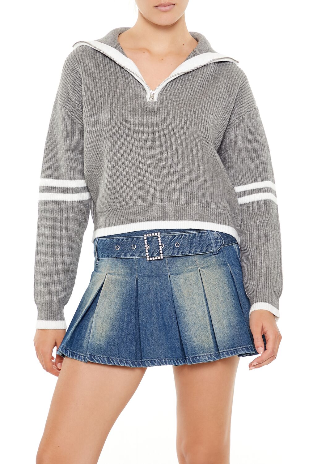 Varsity-Striped Half-Zip Sweater-Feelings Star