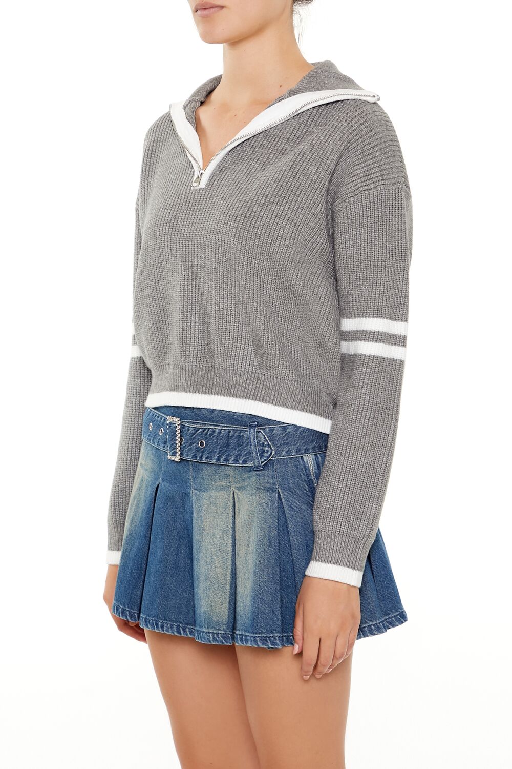 Varsity-Striped Half-Zip Sweater-Feelings Star