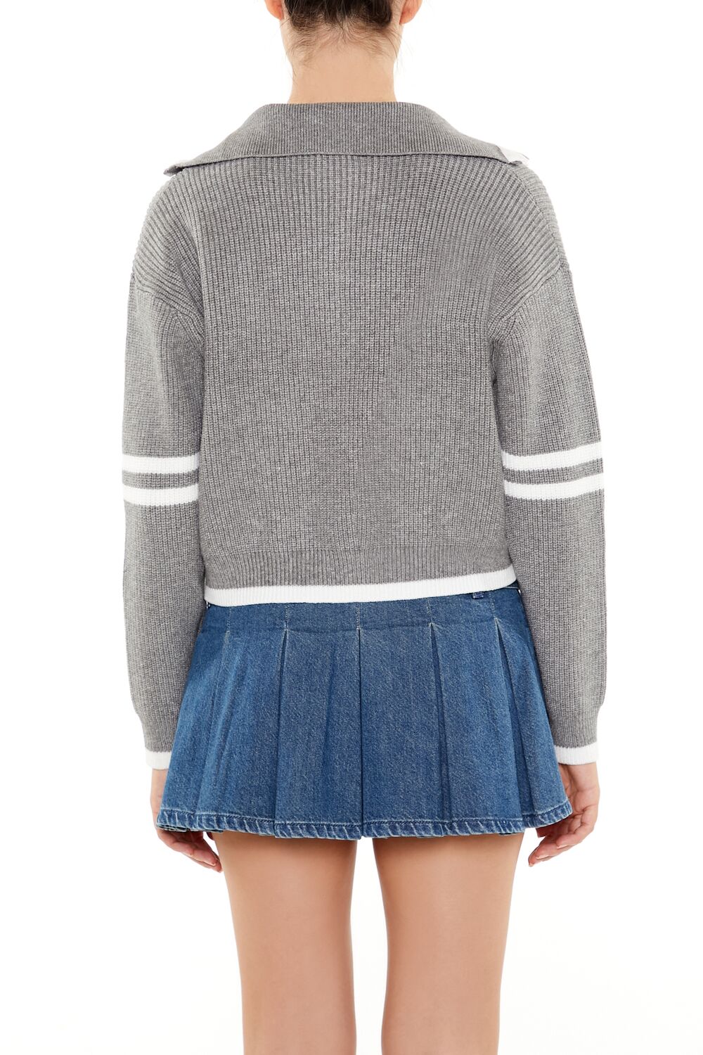 Varsity-Striped Half-Zip Sweater-Feelings Star