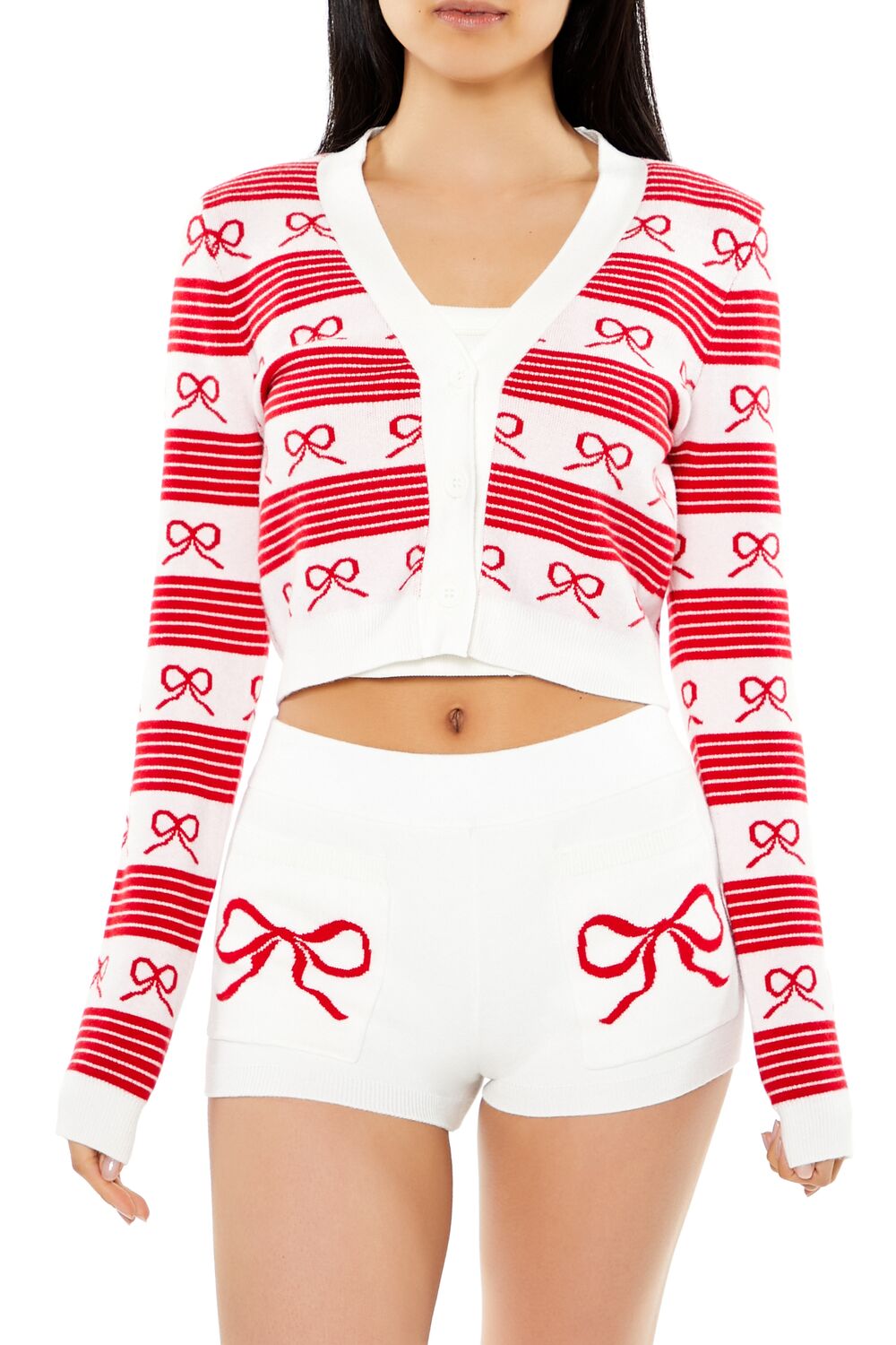 Striped Bow Cardigan Sweater-Feelings Star