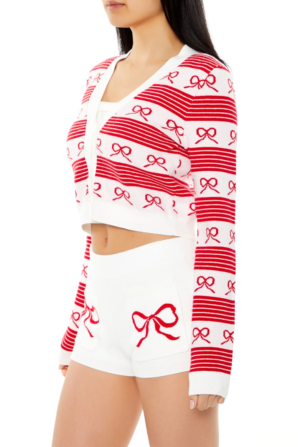 Striped Bow Cardigan Sweater-Feelings Star