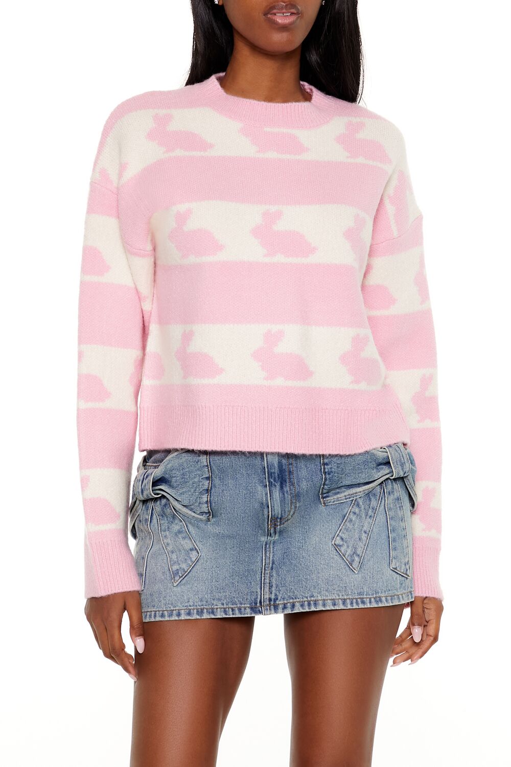 Striped Bunny Print Sweater-Feelings Star