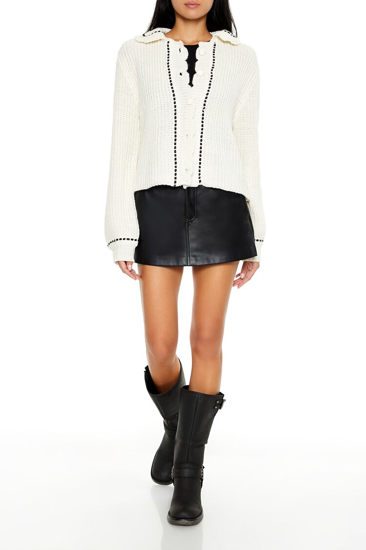 Stitched-Trim Cardigan Sweater-Feelings Star