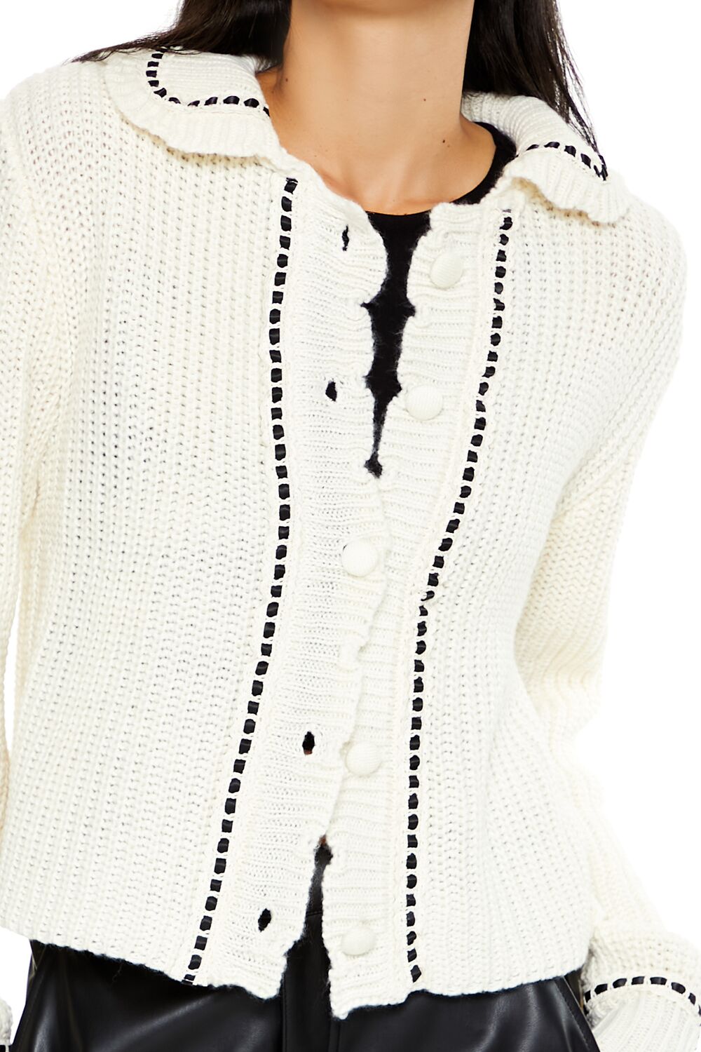 Stitched-Trim Cardigan Sweater-Feelings Star