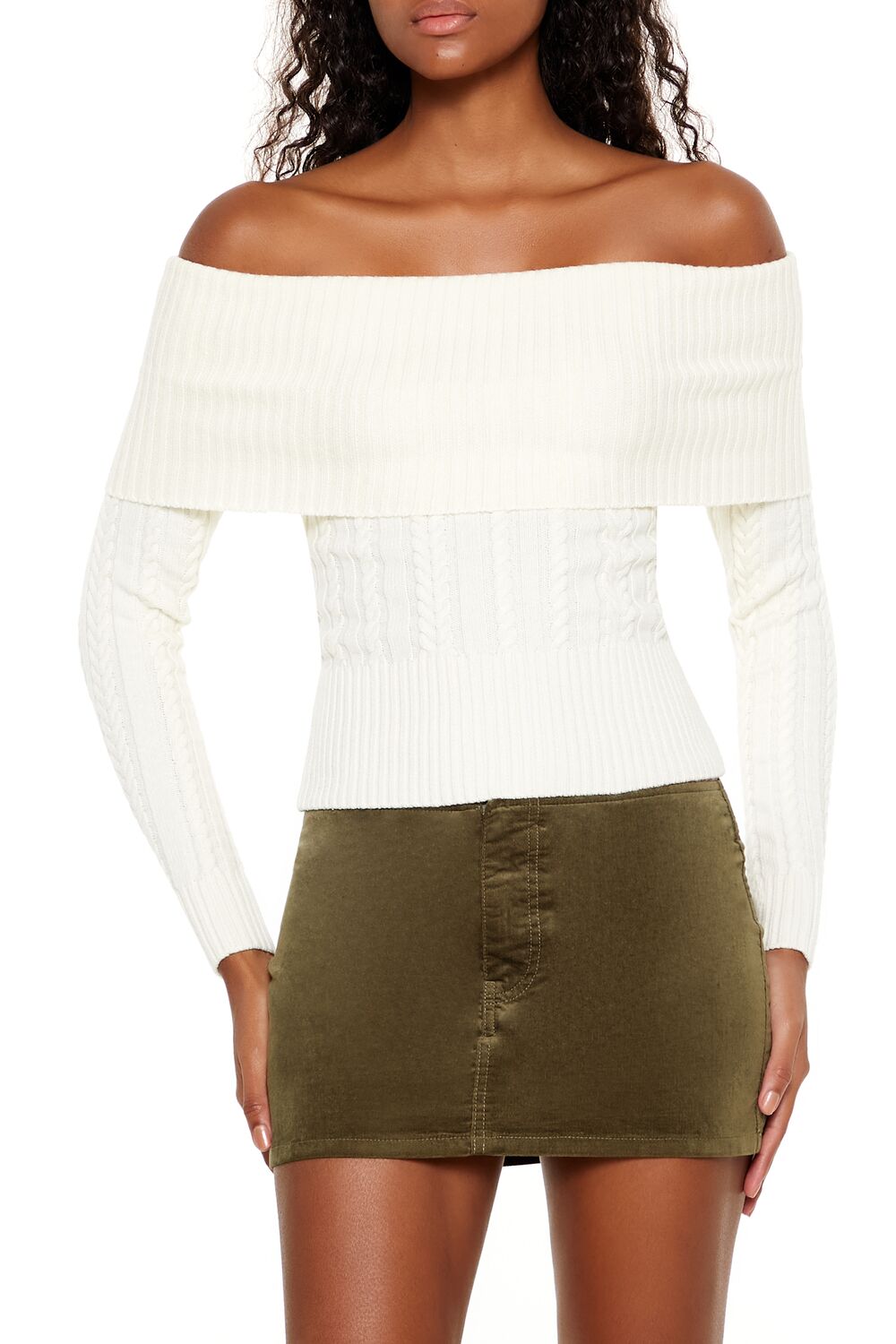 Cable Knit Off-the-Shoulder Sweater-Feelings Star