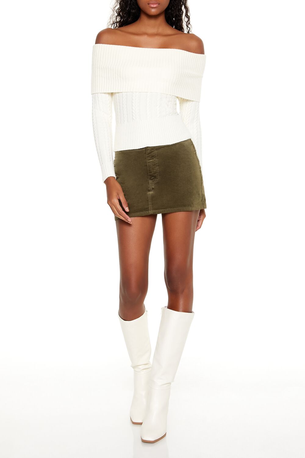 Cable Knit Off-the-Shoulder Sweater-Feelings Star