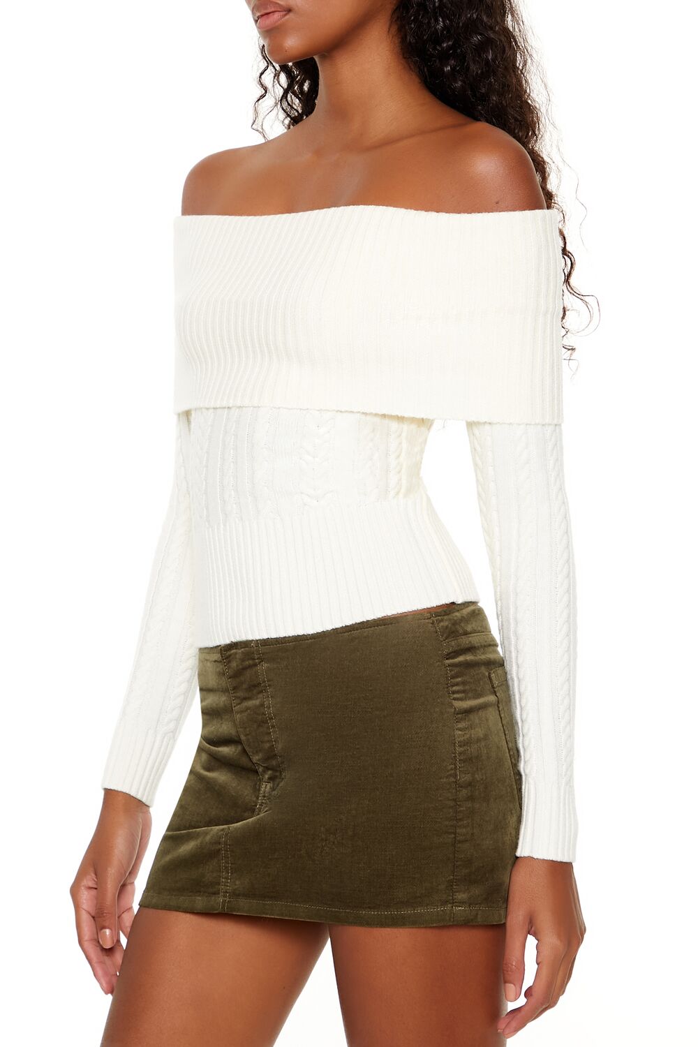 Cable Knit Off-the-Shoulder Sweater-Feelings Star