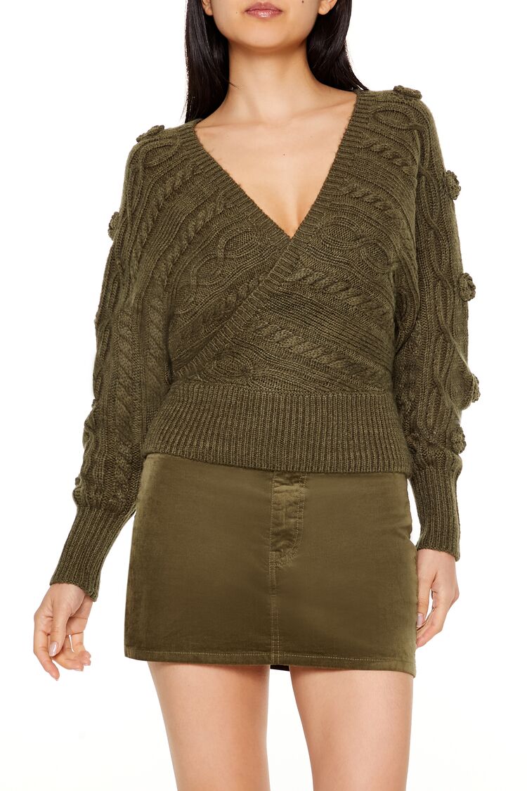 Cable Knit Cutout Rosette Sweater-Feelings Star