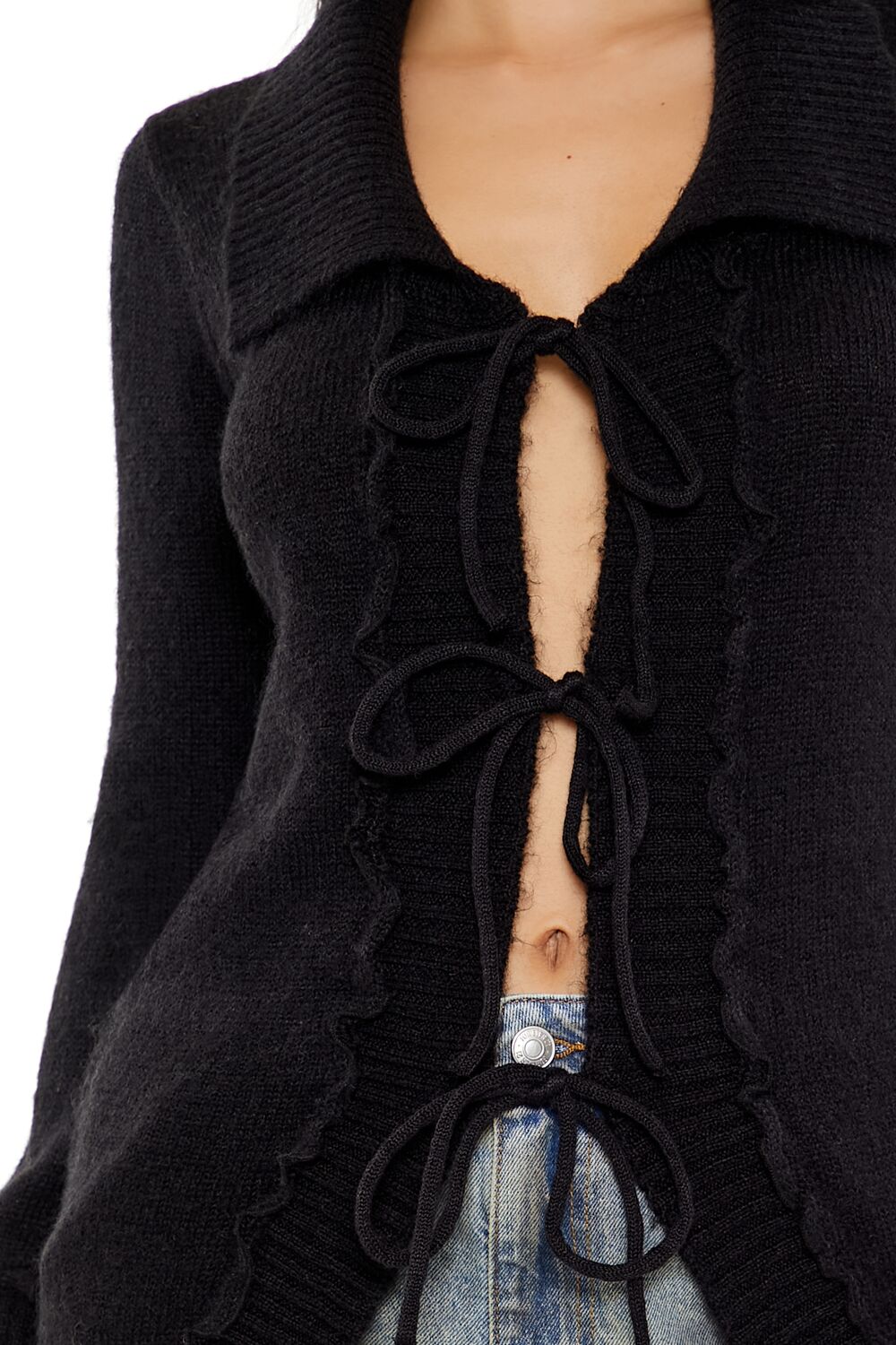 Tie-Front Longline Cardigan Sweater-Feelings Star