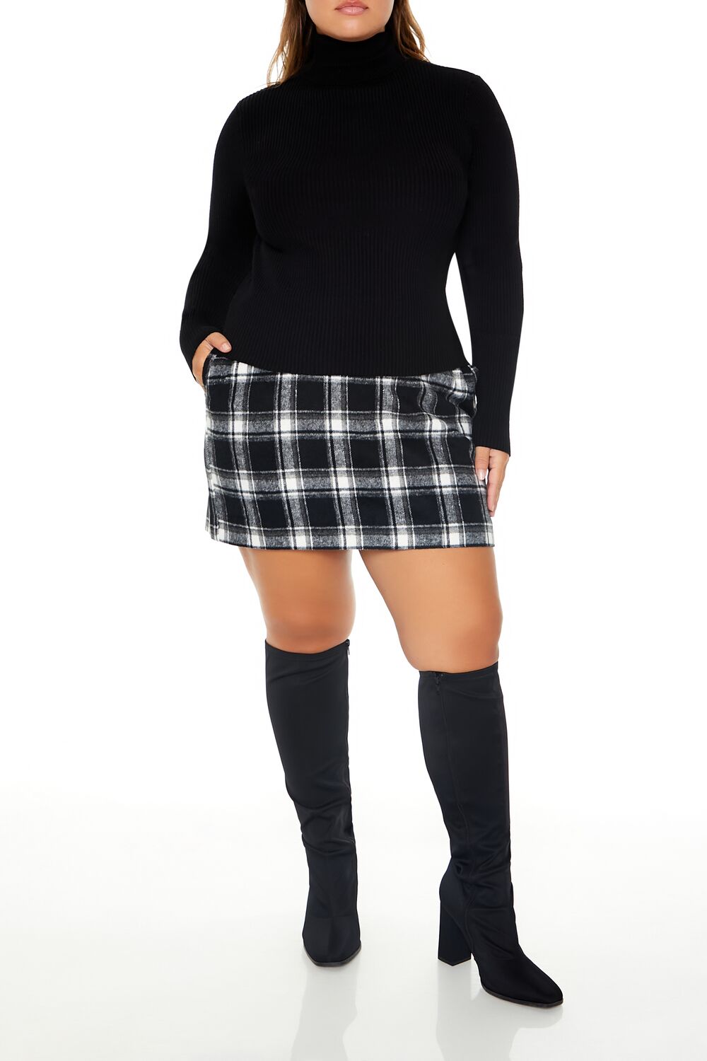 Plus Size Ribbed Turtleneck Sweater-Feelings Star