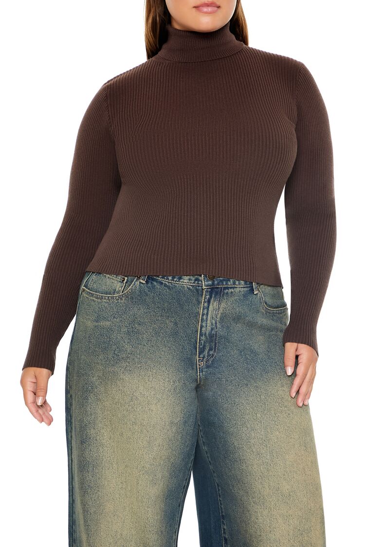 Plus Size Ribbed Turtleneck Sweater-Feelings Star