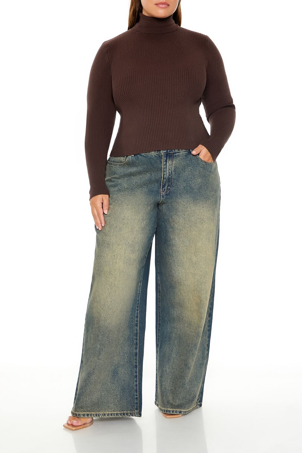 Plus Size Ribbed Turtleneck Sweater-Feelings Star