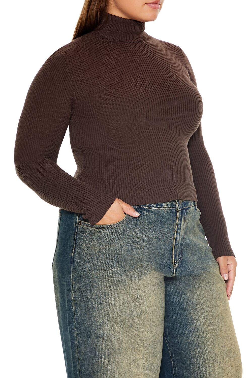 Plus Size Ribbed Turtleneck Sweater-Feelings Star