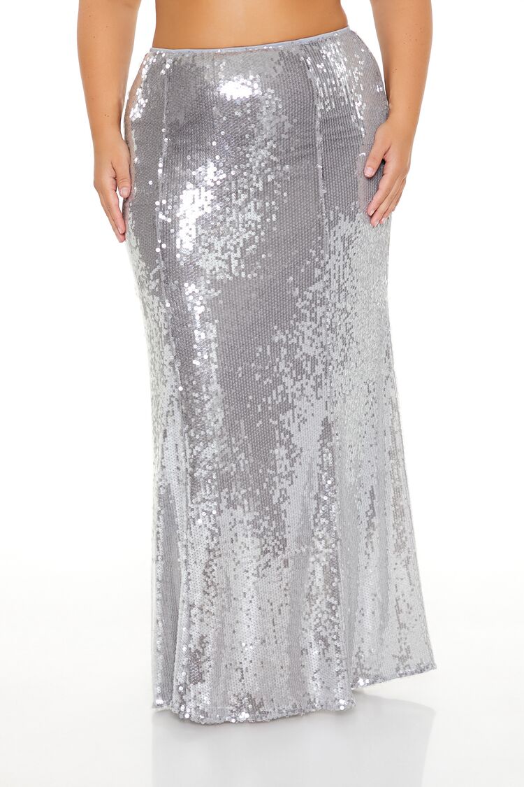 Plus Size Sequin Maxi Column Skirt-Feelings Star