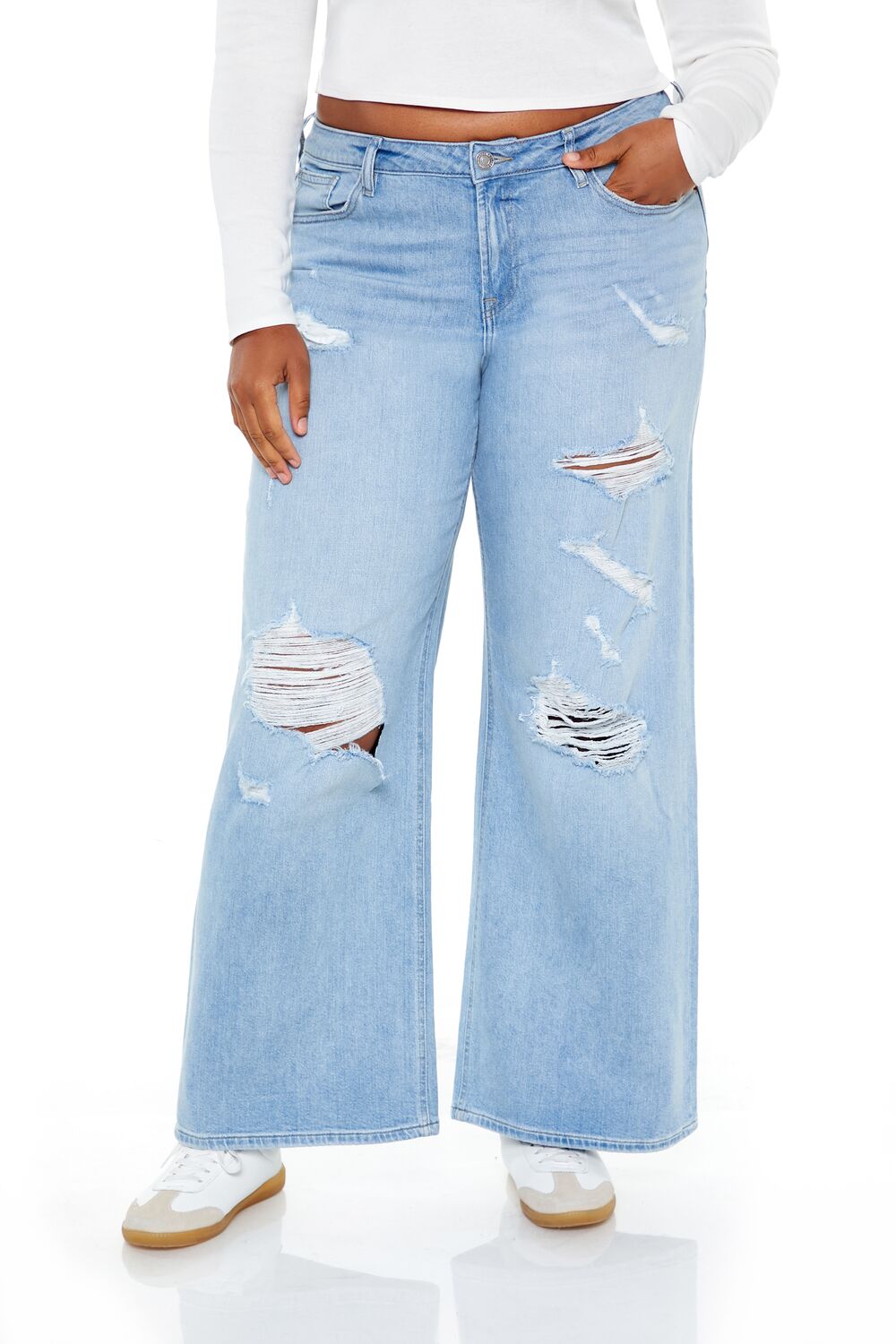 Plus Size Destroyed Baggy Jeans-Feelings Star