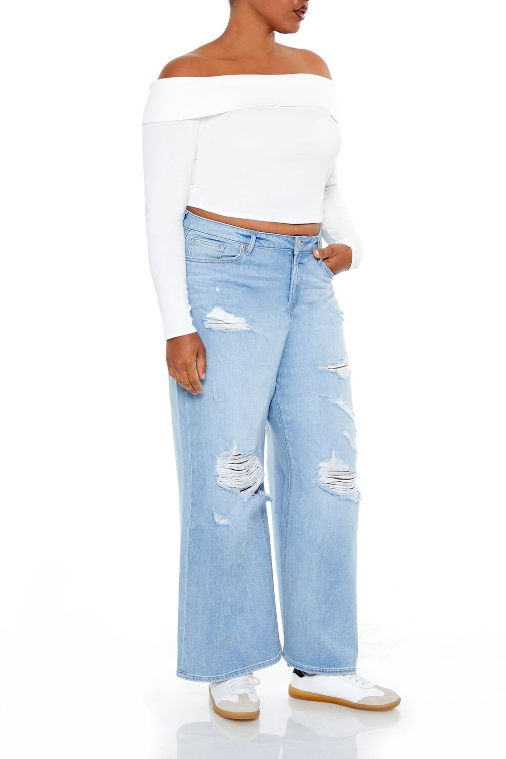Plus Size Destroyed Baggy Jeans-Feelings Star
