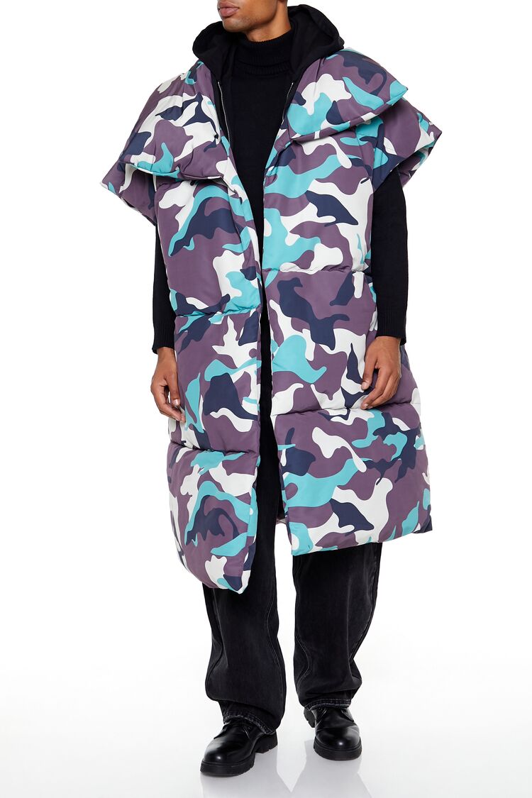 Camo Print Longline Puffer Vest-Feelings Star