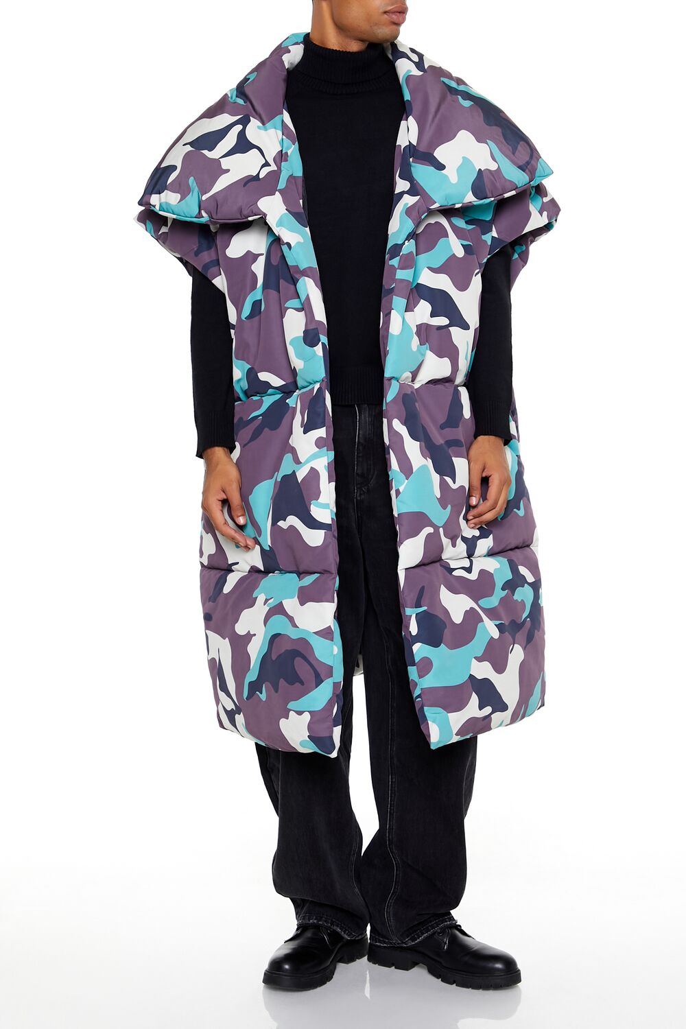 Camo Print Longline Puffer Vest-Feelings Star