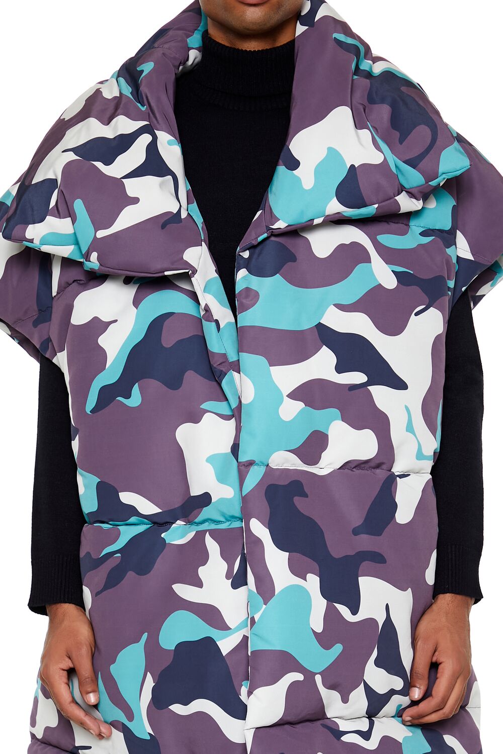 Camo Print Longline Puffer Vest-Feelings Star