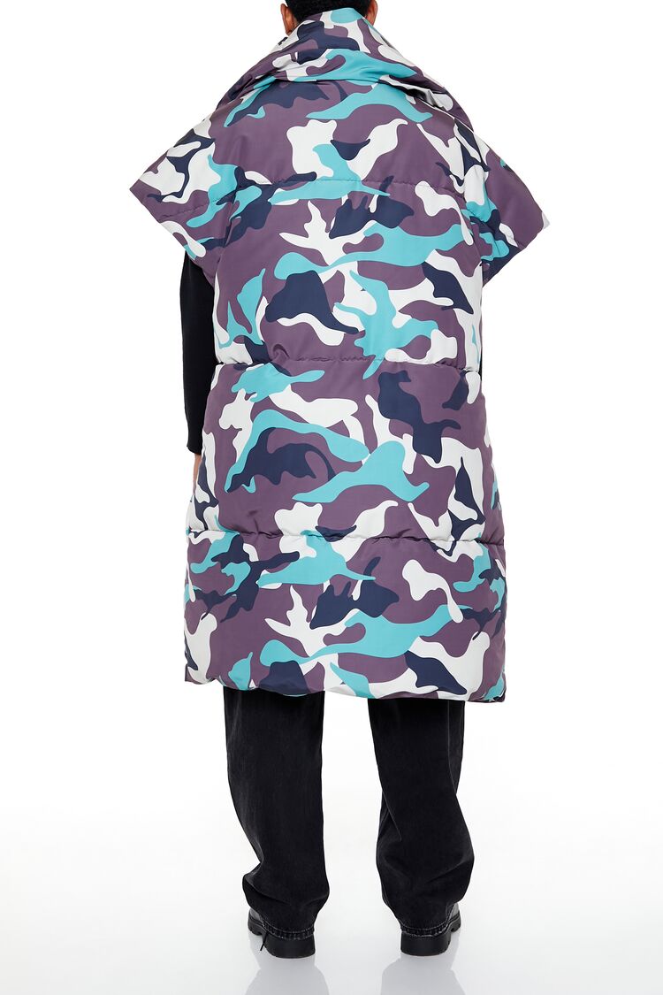 Camo Print Longline Puffer Vest-Feelings Star