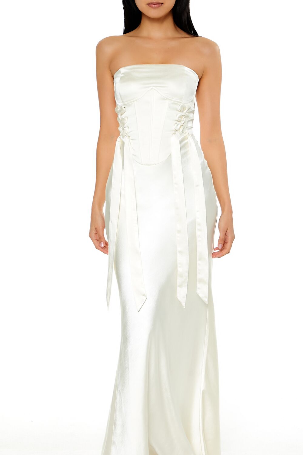 Strapless Satin Corset Maxi Dress-Feelings Star