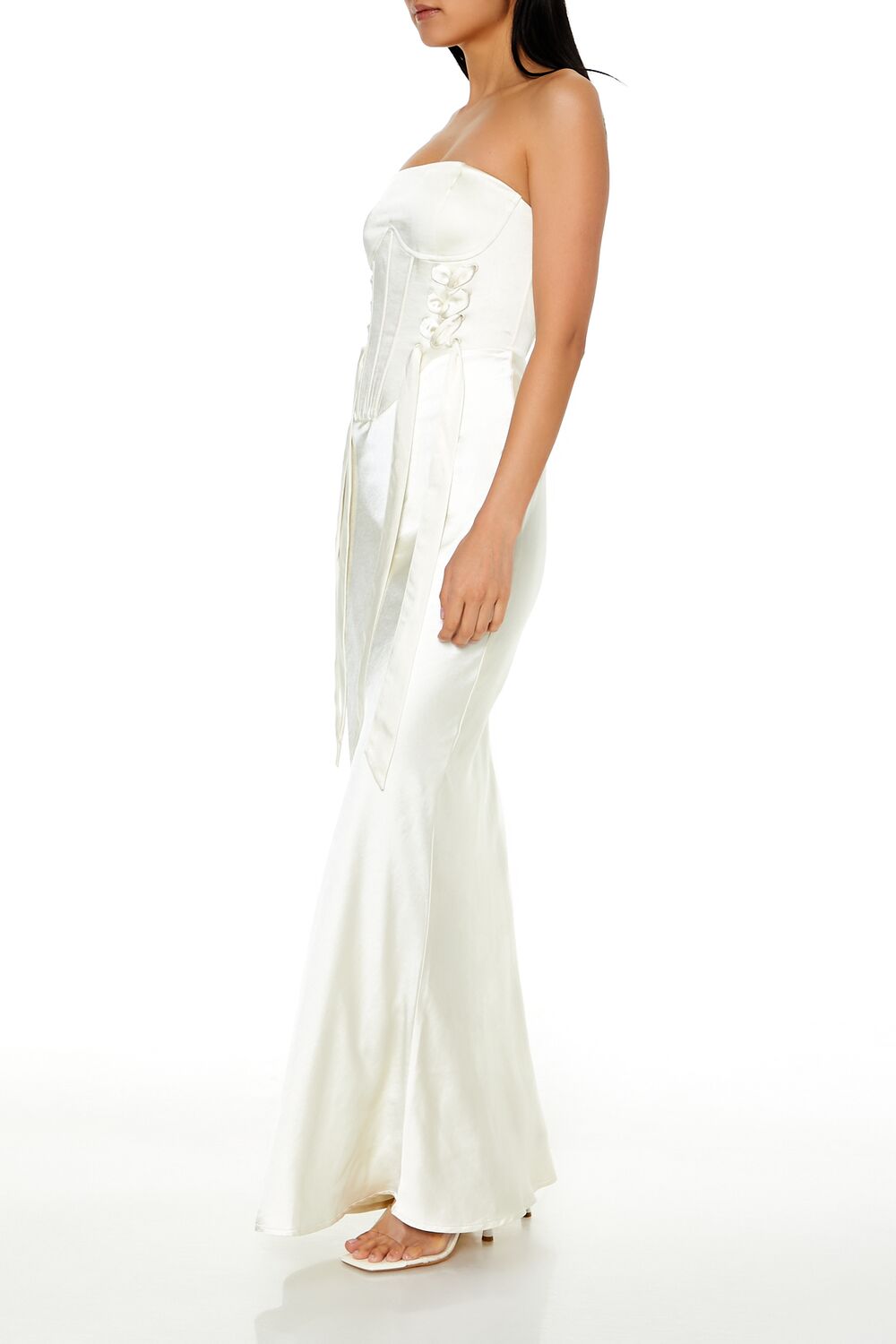 Strapless Satin Corset Maxi Dress-Feelings Star