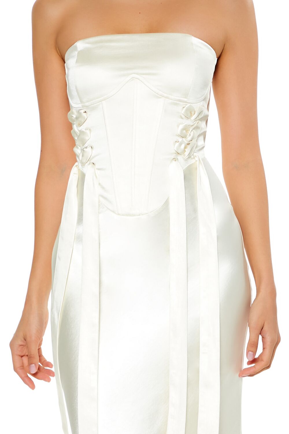 Strapless Satin Corset Maxi Dress-Feelings Star