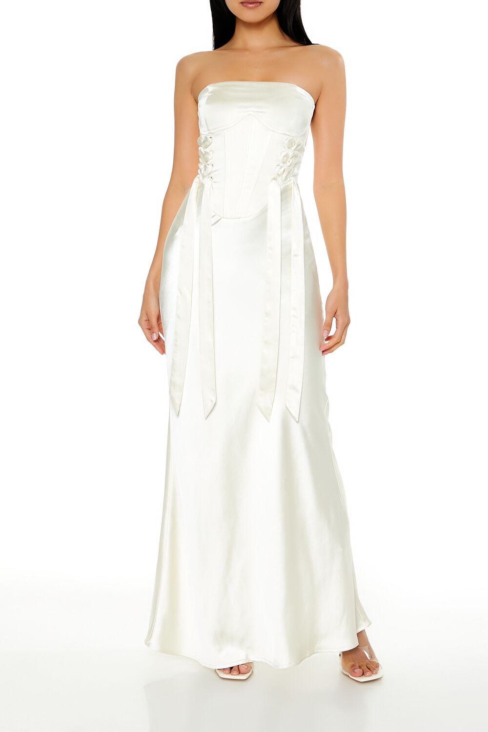 Strapless Satin Corset Maxi Dress-Feelings Star