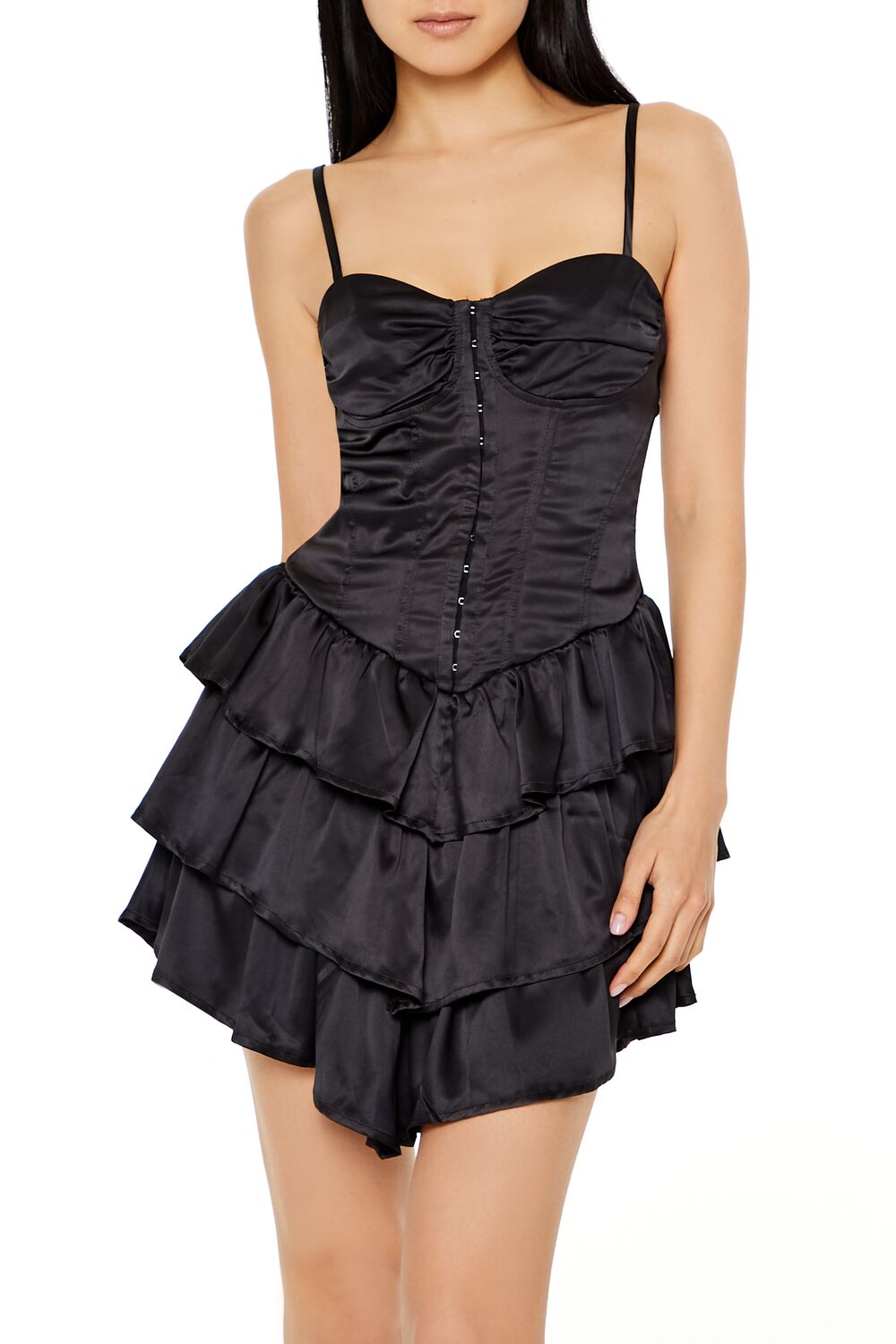 Tiered Satin Corset Mini Dress-Feelings Star