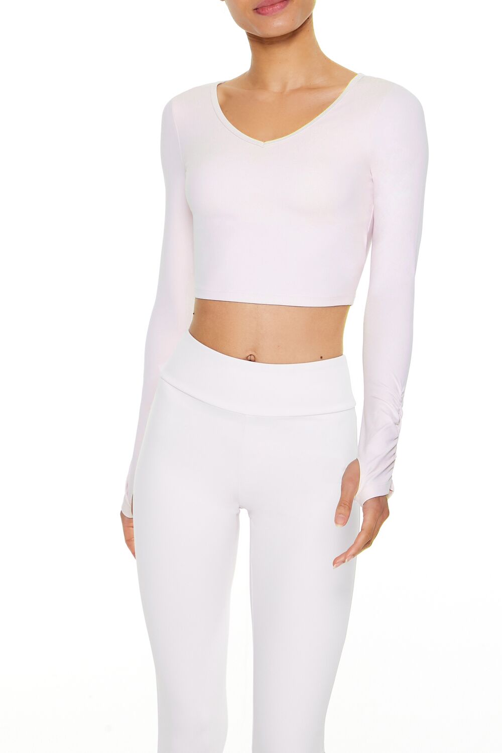 Active Ruched Thumbhole Crop Top-Feelings Star