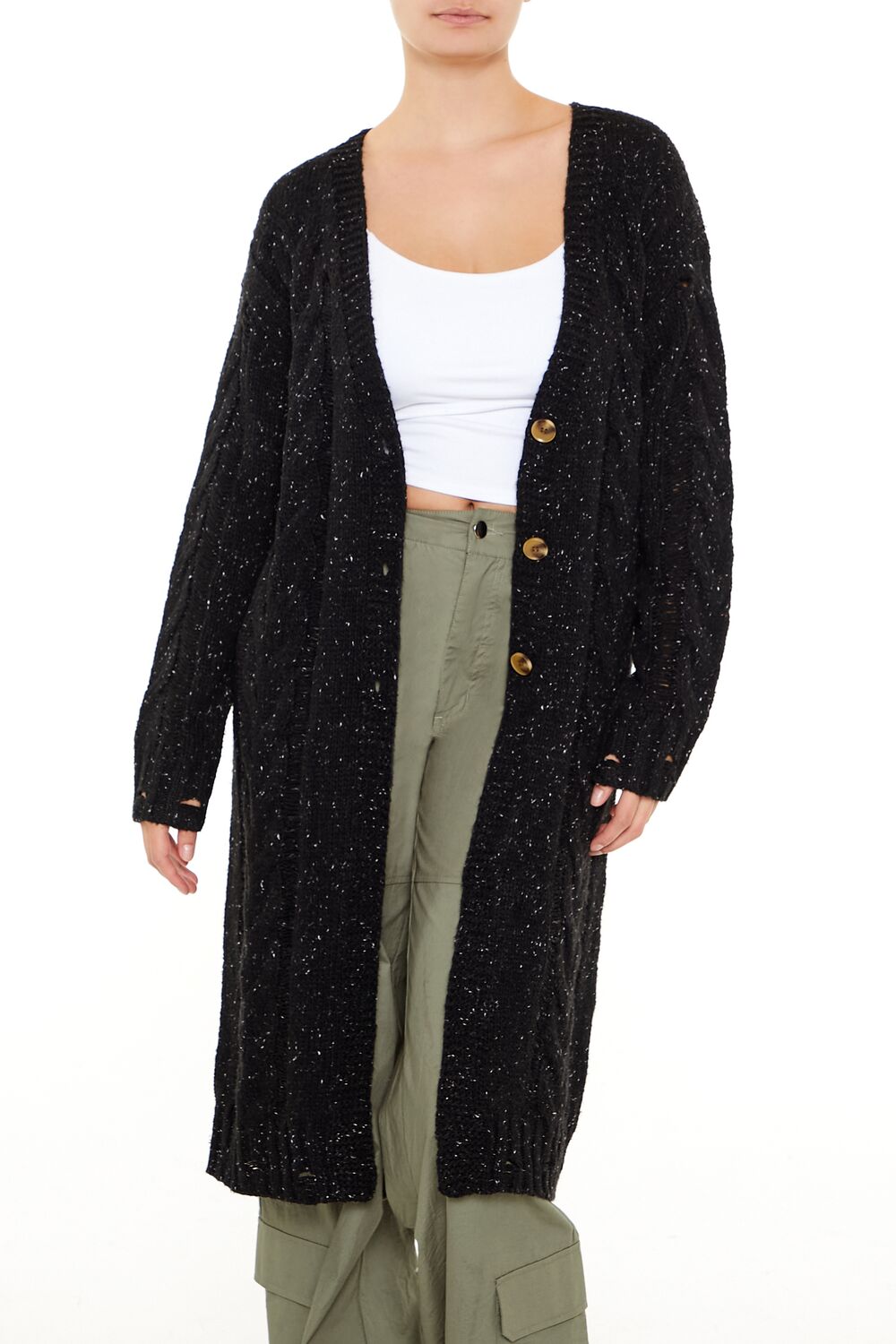 Speckled Longline Cardigan Sweater-Feelings Star