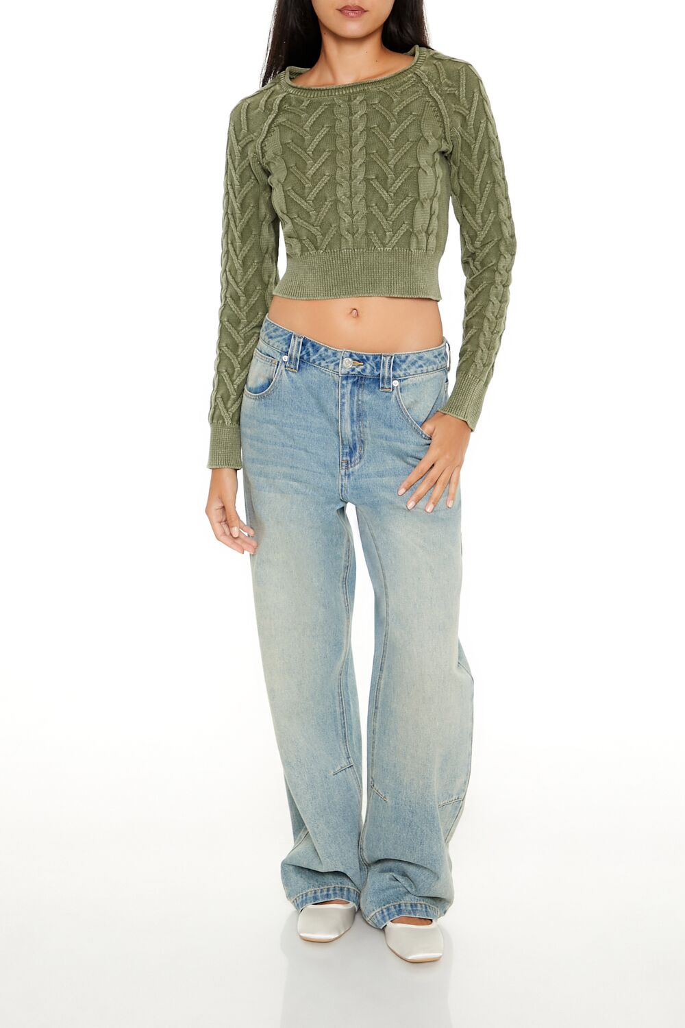 Cable Knit Cropped Sweater-Feelings Star