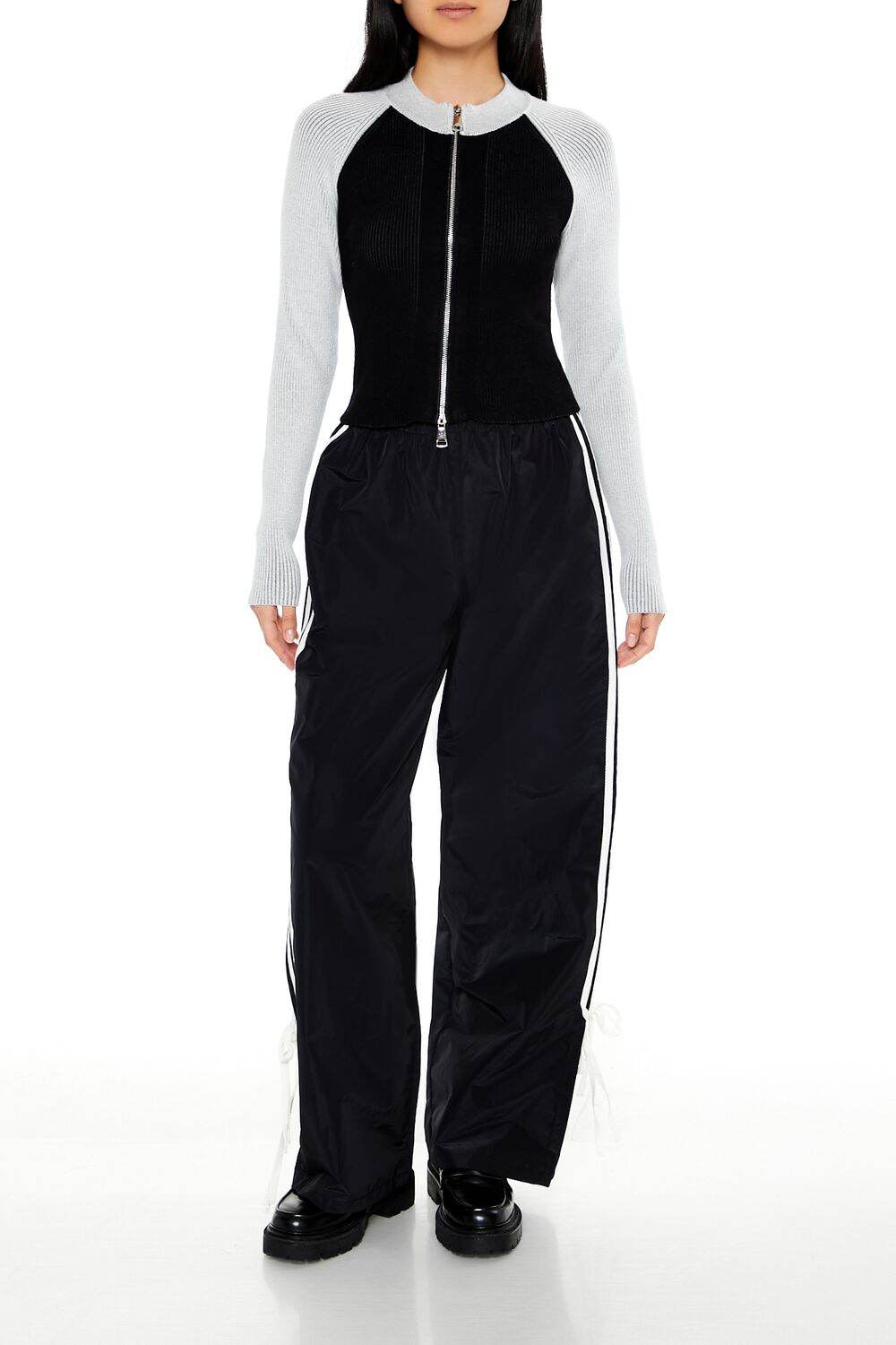 Two-Tone Raglan Zip-Up Sweater-Feelings Star