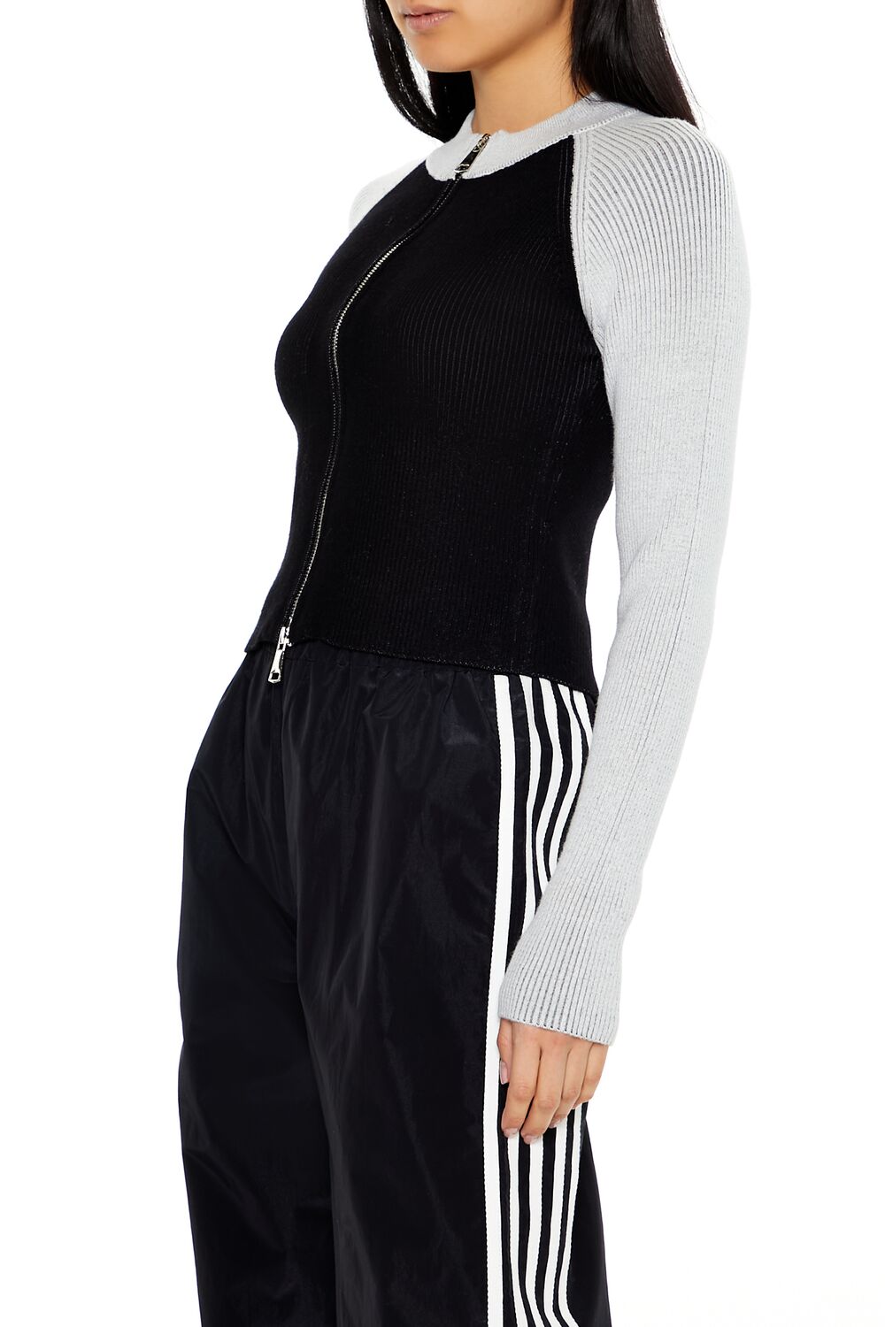 Two-Tone Raglan Zip-Up Sweater-Feelings Star