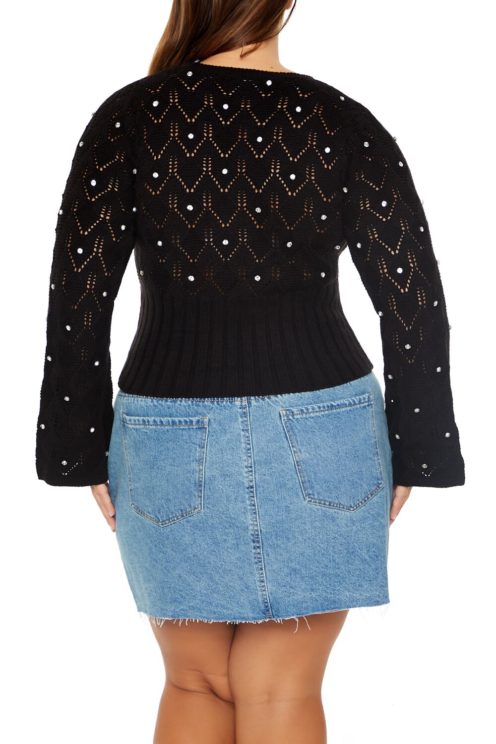 Plus Size Pointelle Surplice Sweater-Feelings Star