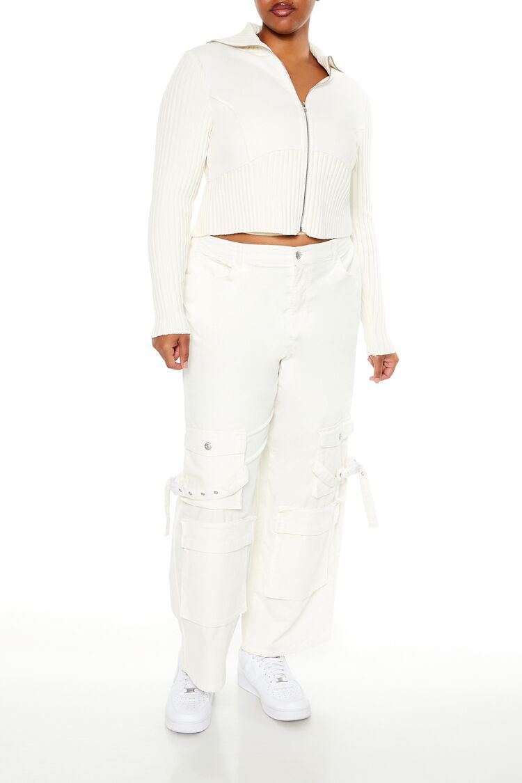 Plus Size Cropped Zip-Up Sweater-Feelings Star