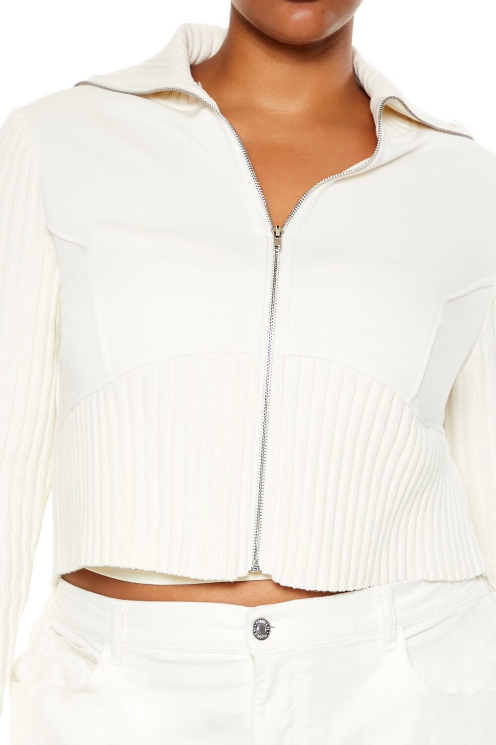 Plus Size Cropped Zip-Up Sweater-Feelings Star