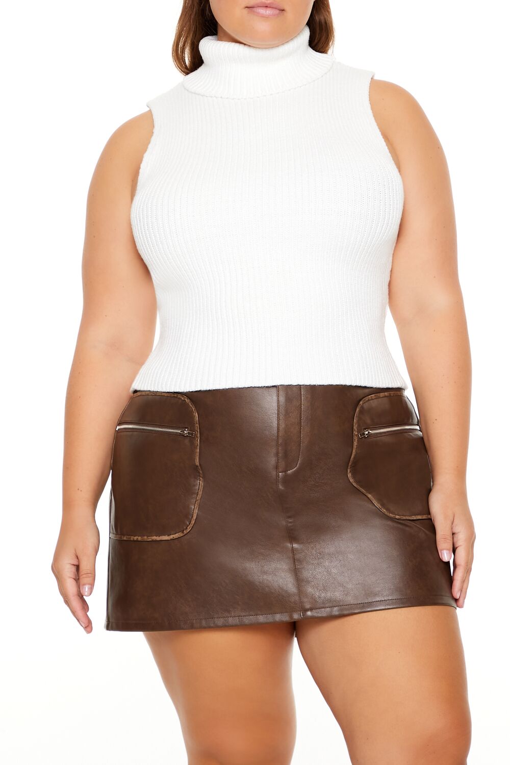 Plus Size Turtleneck Sweater-Knit Tank Top-Feelings Star