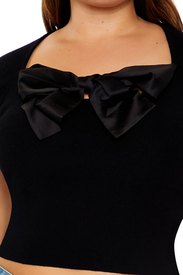 Plus Size Sweater-Knit Bow Crop Top-Feelings Star