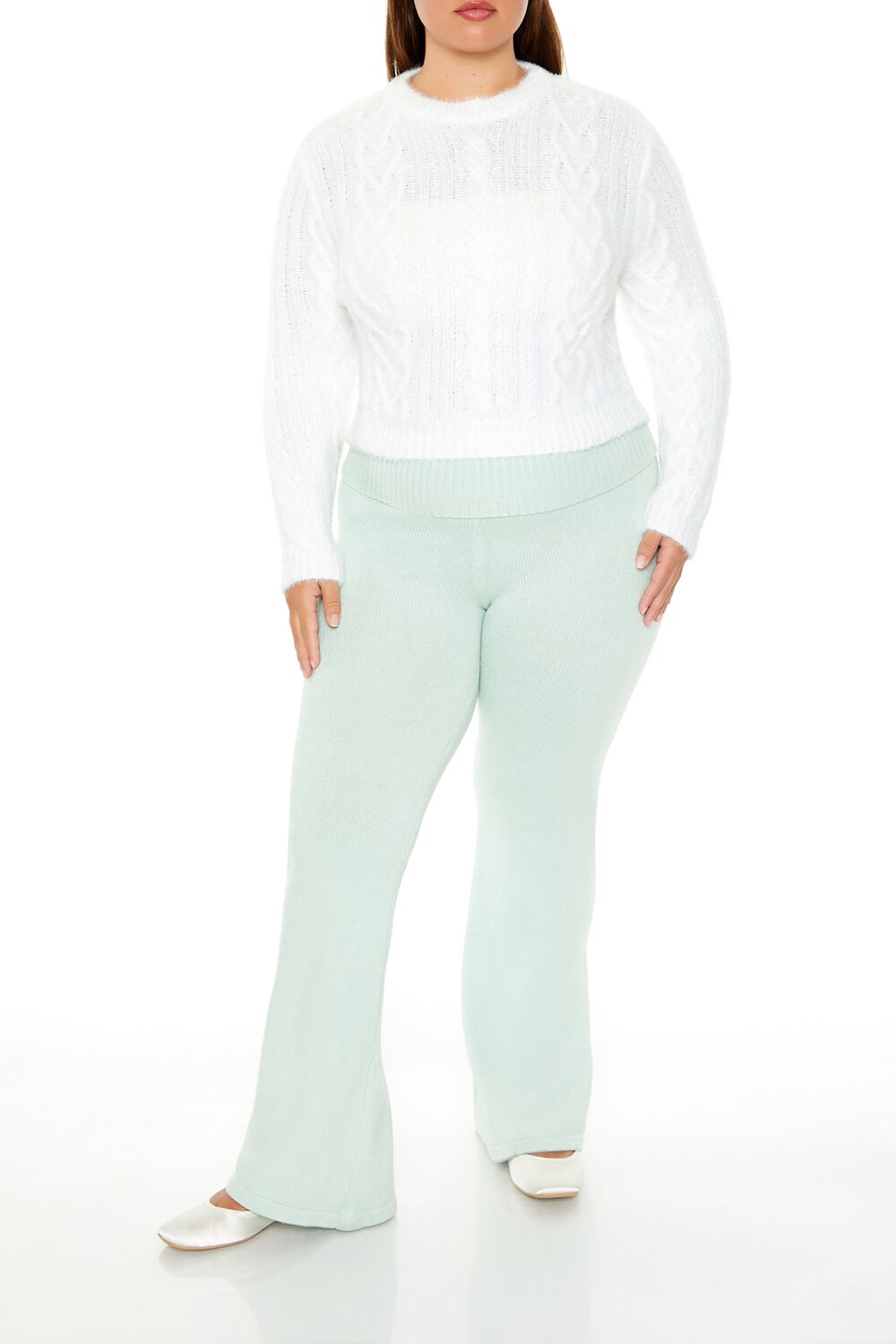 Plus Size Fuzzy Cable Knit Sweater-Feelings Star