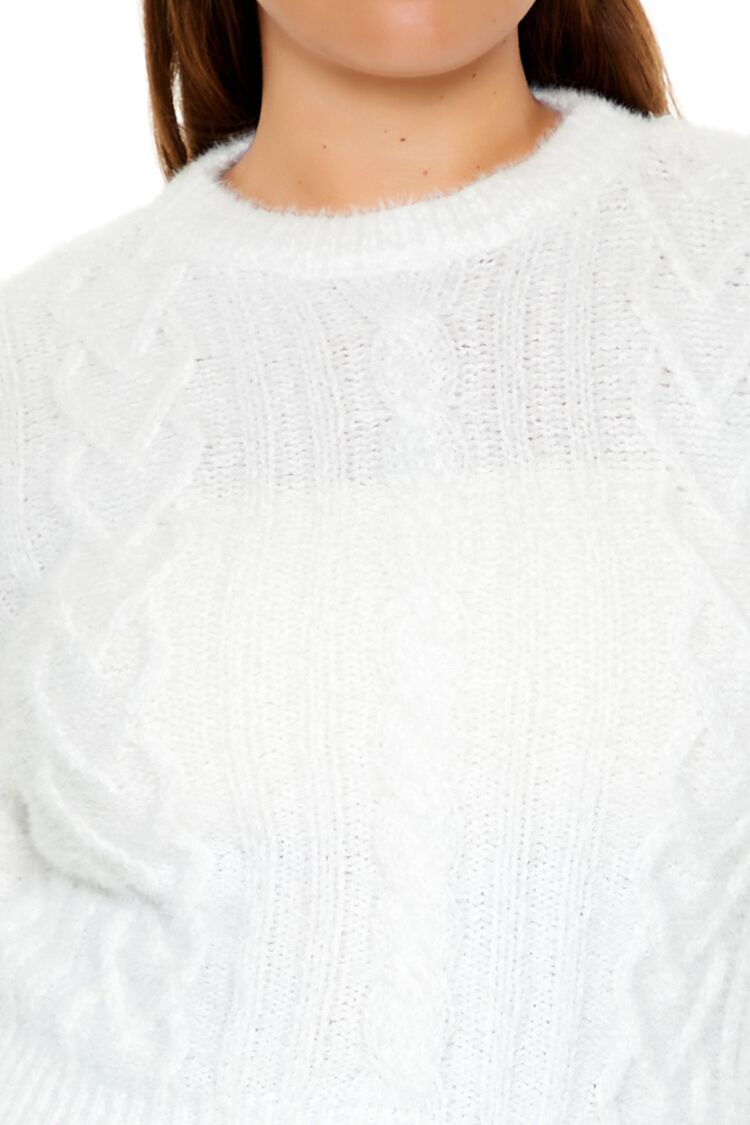Plus Size Fuzzy Cable Knit Sweater-Feelings Star