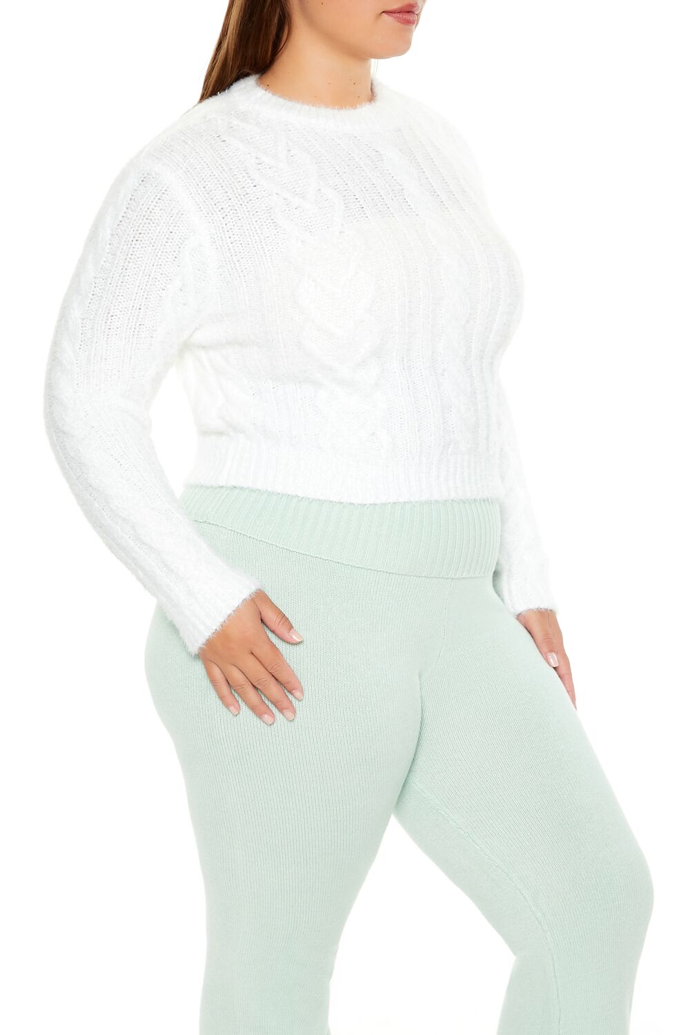 Plus Size Fuzzy Cable Knit Sweater-Feelings Star