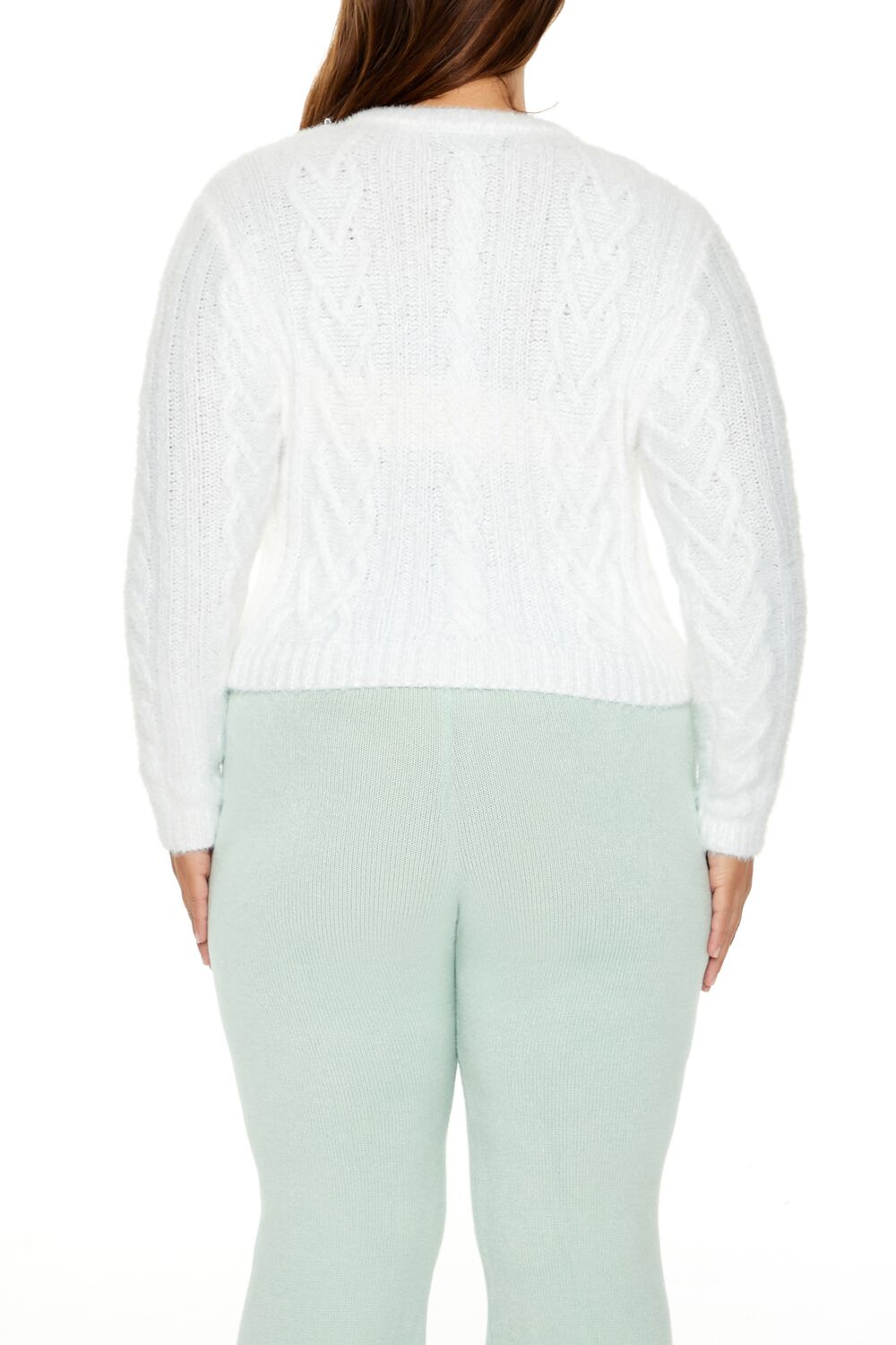 Plus Size Fuzzy Cable Knit Sweater-Feelings Star