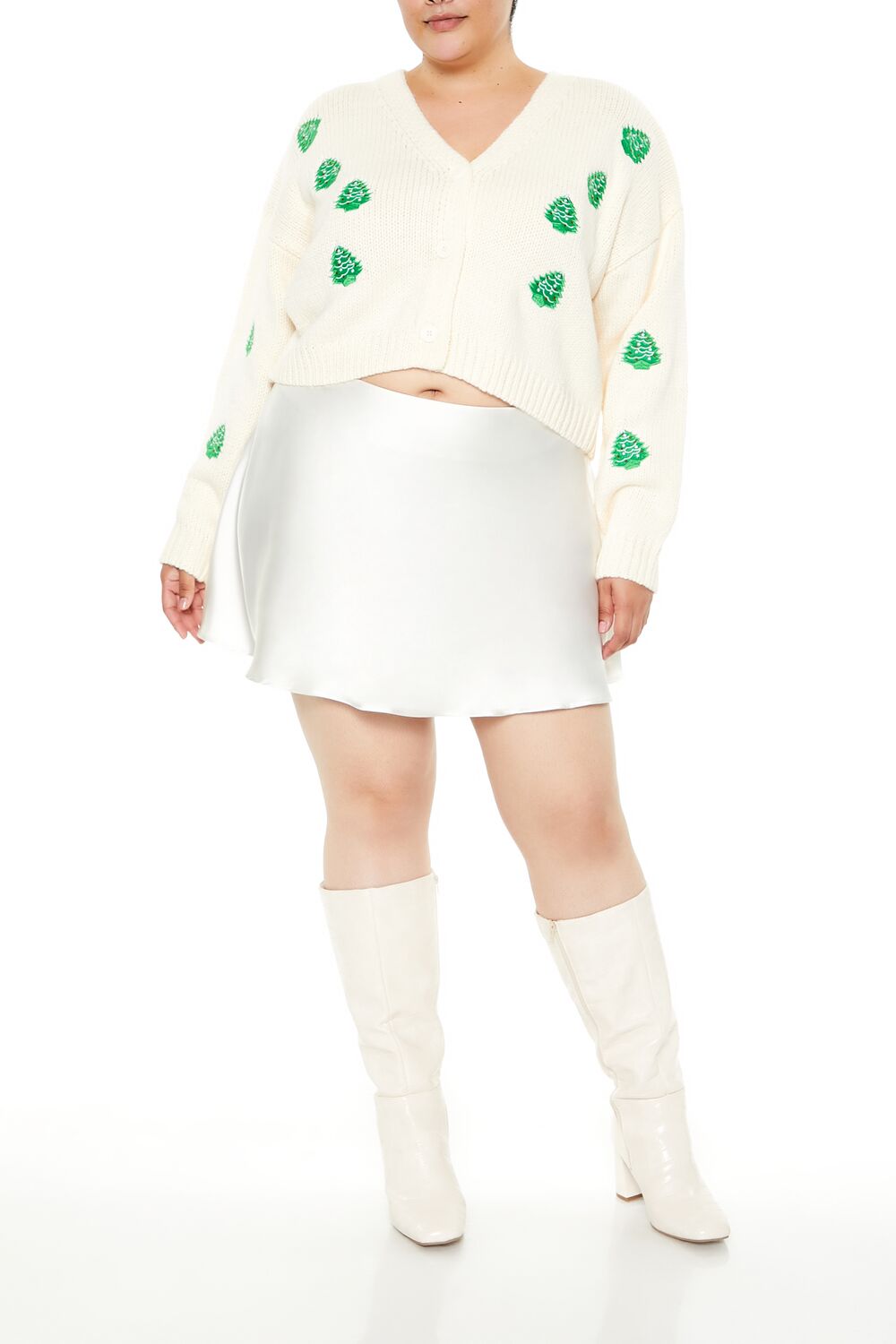 Plus Size Christmas Tree Cardigan Sweater-Feelings Star