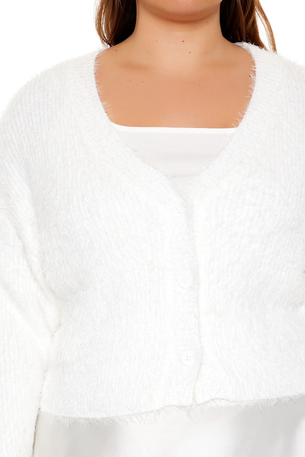 Plus Size Fuzzy Cardigan Sweater-Feelings Star