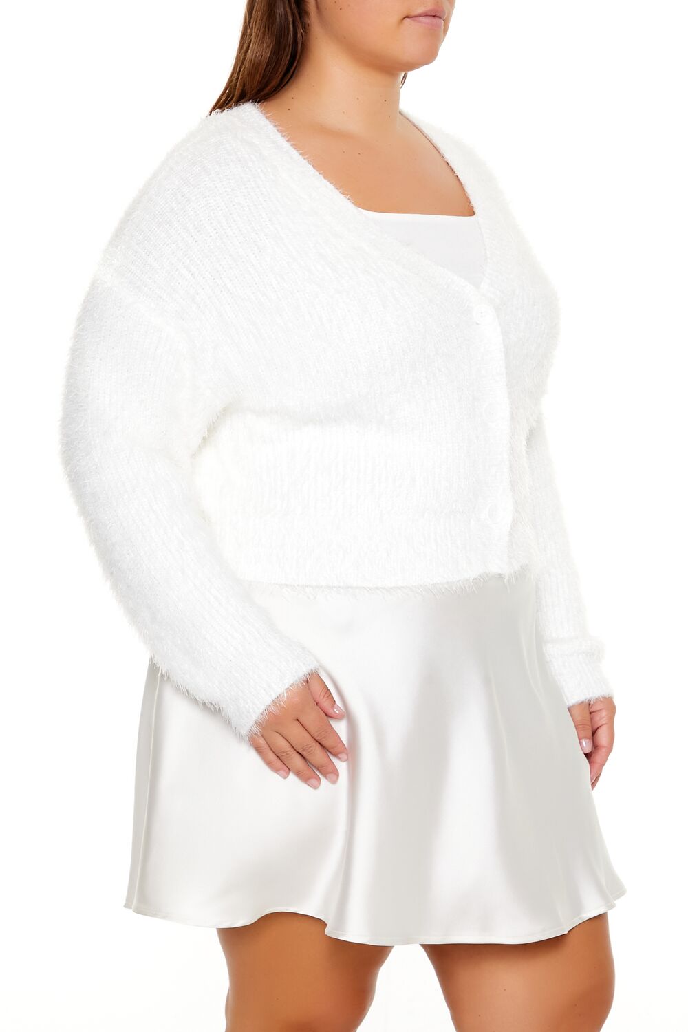 Plus Size Fuzzy Cardigan Sweater-Feelings Star