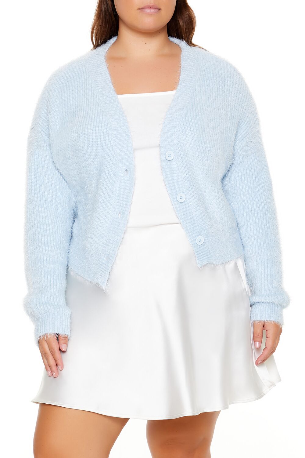 Plus Size Fuzzy Cardigan Sweater-Feelings Star